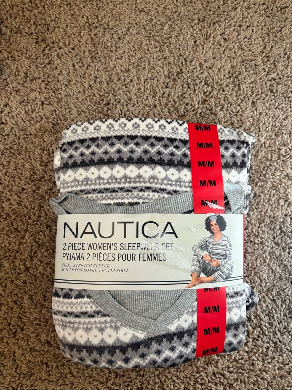 Maggie Barnes Gray and White Fair Isle 2-Piece Pajama Set